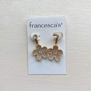 Gold and Crystal Pavee Flower Earrings